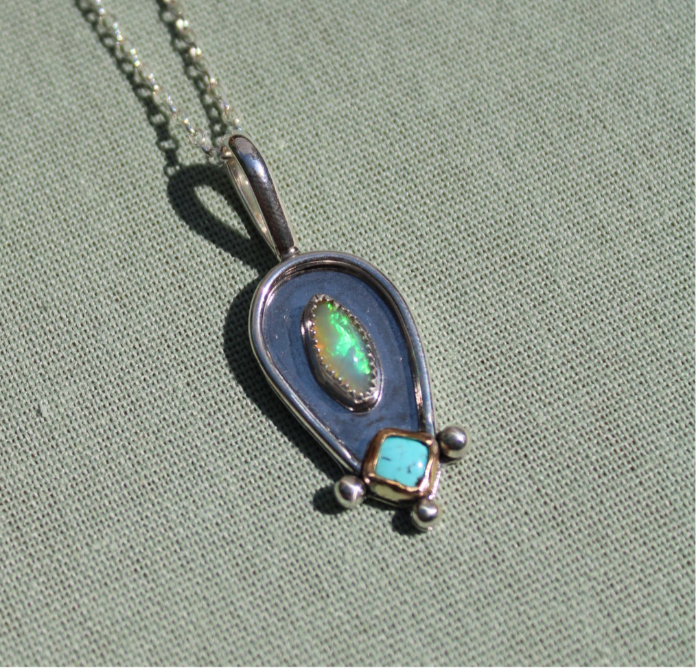 opal and turquoise pendant - 18