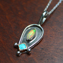 Load image into Gallery viewer, opal and turquoise pendant - 18&quot; chain

