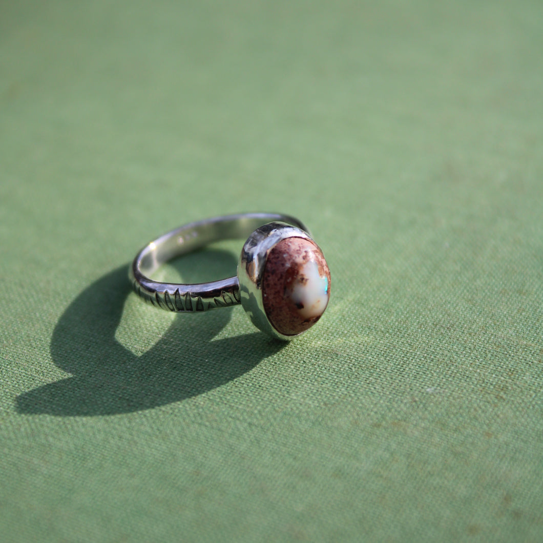 Opal Stamped Ring - Size 8