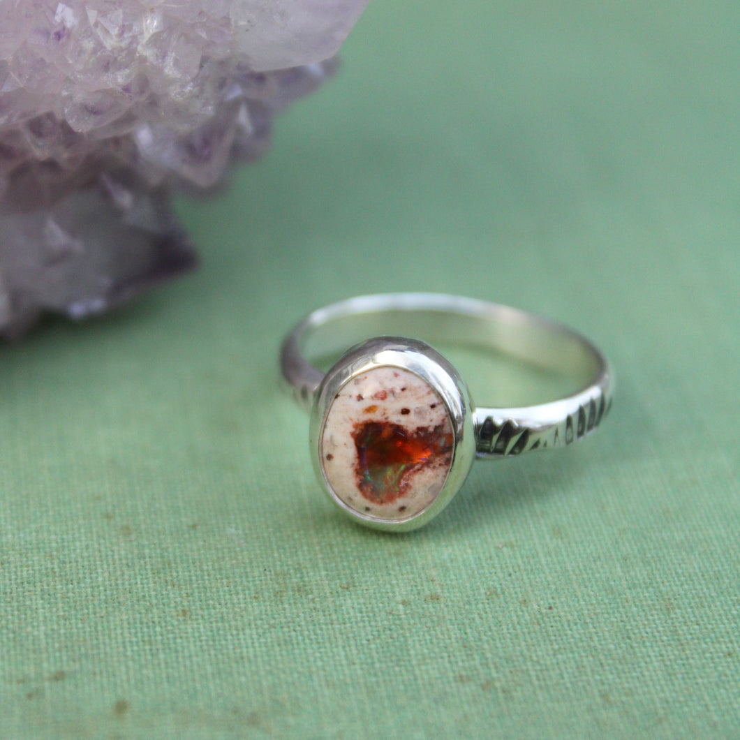 Opal Stamped Ring - Size 10.5