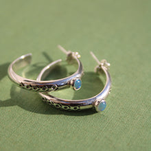 Load image into Gallery viewer, Opal Stamped hoops - Made to order
